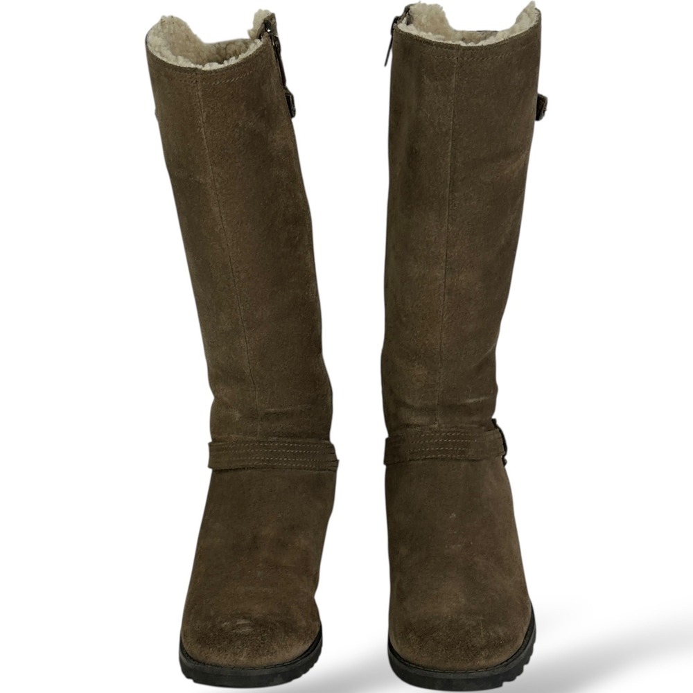 UGG Australia Jillian Tall Suede Brown Snow Boots Womens Size 7 Sherpa Round Toe - Picture 7 of 13